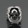 Men's vintage silver skull ring with gothic wings and brushed stainless steel finish - US 8 / Retro Silver