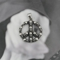 Gothic punk peace sign pendant necklace with skull details and oxidized silver finish - Pendant Only