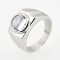 Ανδρικό δαχτυλίδι από ατσάλι τιτανίου με ζιργκόν, μινιμαλιστικό φαρδύ ασημί σχέδιο - US 7 / Ασημένια Βάση Λευκό Ζιργκόν