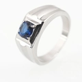 Men's stainless steel signet ring featuring a deep blue round-cut gemstone inlay - Size 7 / Sapphire