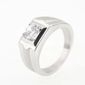 Polished silver stainless steel ring with a round clear cubic zirconia for men - Size 7 / Clear Zirconia
