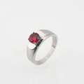 Silver ring with round cut red gemstone in a classic four-prong setting design - US 7 / Sandblasted Ruby Style