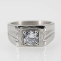 Titanium steel couple's diamond ring with square bezel set round brilliant stone - Size 7 / Style B Silver Tone Rhinestone