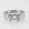 Men's titanium steel ring with large radiant cut rectangle cubic zirconia stone - Size 7 / Style C Silver Tone Rhinestone
