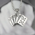 Vintage stainless steel poker card pendant necklace featuring a royal flush in spade design - Pendant with Box Chain