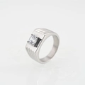 Bague homme en acier inoxydable argenté avec zircon carré et rainures - Argent (Style E)