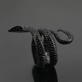 Gothic black titanium steel snake ring with triple spiral wrap and scale texture - US 6 / Black