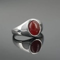 Polished silver titanium steel ring featuring an oval red agate stone inlay on a black surface - US 7 / Silver Base Red Stone