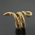 Vintage golden titanium steel snake ring with detailed scale texture and wrap-around design - US 6 / Gold