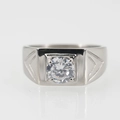 Brushed titanium steel ring for men with a brilliant round-cut center zircon stone - Size 7 / Style A Silver Tone Rhinestone
