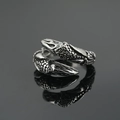 Vintage titanium steel dragon claw ring with adjustable open band and scale texture - US 7 / Antique Silver