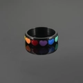 Polished black stainless steel ring with colorful rainbow heart pattern in variant style - US 7 / Black