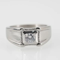 Men's titanium steel ring in silver finish with center square-set sparkling gemstone - Style E Silver Tone Rhinestone