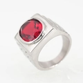 Breiter Herrenring aus Edelstahl mit großem facettiertem rundem rotem Rubin - Größe 7 / A-Stil Roter Strass