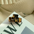 Schildpadpatroon acetaat haarklem met Creation France belettering in vintage vierkant model - Luipaardprint