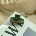 Franse vintage haarklem van donkergroen marmer acetaat met gouden belettering - 3# Groen