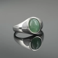 Silver signet ring with an oval green aventurine gemstone inlay on a reflective surface - US 7 / Silver Base Aventurine