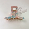 Elegant marble pink and blue acetate hair claw clip with golden metal teeth and firm grip - Dreamy Marble Tie-Dye / Blue & Pink