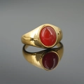 Minimalist gold titanium ring featuring a large oval red agate stone inlay for women - Gold Base Red Stone