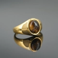Polished gold titanium ring featuring an oval tiger eye stone with natural textures - Gold Base Tiger Eye Stone