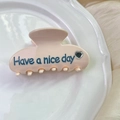 Haarklammer aus Acetat in Rosa mit 'Have a nice day' Aufschrift und Herz-Straßstein - Have a Nice Day Buchstaben / Hellgelb