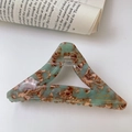 Minimalist triangle acetate claw clip in green and brown marble with gold handmade stamp - Light Blue Coffee