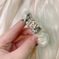 Elegant cream tulle scrunchie with crystal bow and enamel rose detail for hair - Bowknot White Style / Off White