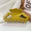 Pinza para el pelo vintage de acetato amarillo mostaza con logo dorado elegante - Verde Mostaza