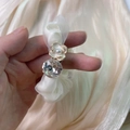 Off-white organza scrunchie with crystal diamond and camellia flower hair accessory - Diamond White Style / Off White