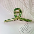Pinza per capelli vintage in acetato marmorizzato verde con molla in metallo dorato - Motivo Marmo Verde (1# Verde)