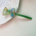 Eleganter Schleifen-Haarclip aus buntem Acetat mit schillerndem Farbverlauf und Feder - 6#Grün