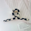 Pince à cheveux à damier noir et blanc en acétate avec ressort en métal doré brillant - Grand Damier Noir et Blanc (5# Noir et Blanc)
