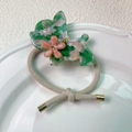 Elastisches Haargummi mit grün-rosa Acetat-Hund und kleinem Blumendetail-Akzent - 6# Rosagrün Marmor