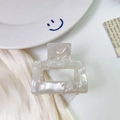 Pince à cheveux carrée en acétate avec texture marbrée blanc nacré élégante - 6# Blanc 5.2cm
