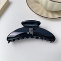 Elegant black acetate hair claw clip with rhinestone number 5 and high-gloss finish - Black (5007155584054) / Black