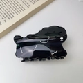 Glossy black acetate hair claw clip in a cute poodle dog shape with white face details - Black