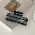 Rectangle acetate hair claw clip with black and white marble pattern and gold lettering - Striped Black