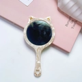 Chic cat-shaped acetate handheld makeup mirror in cream marble finish with golden heart detail - 3# Beige