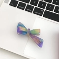 Cute bow hair clip with pastel marble acetate finish and golden lettering detail - Metallic Green