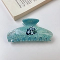 Blue marble acetate hair claw clip with cat prints and sparkling rhinestones - Blue Yuanbao