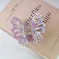 Elegante molletta per capelli a farfalla in acetato viola con cuori intagliati - Viola