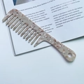 Chic cellulose acetate wide-tooth comb with elegant amber marble texture and round handle hole - Beige Coffee