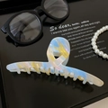 Grote acetaat haarklem met kleurrijk iriserend patroon voor vrouwen haarstyling - Gestreepte Blauw Geel