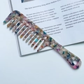 Fashionable marble texture acetate wide-tooth hair comb with geometric long handle - Rainbow