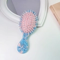 Mini spazzola per capelli marmorizzata con setole massaggianti a cuscinetto blu e rosa - 2# Blu