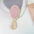 Mini spazzola per capelli portatile effetto marmo con testa rosa e punte blu - 3# Beige