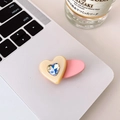 Sweet heart acetate hair clip with pink oval base and blue crystal center stone - Beige Heart Pink Clip