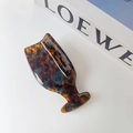 French style wine glass shape hair claw clip with vintage tortoiseshell acetate pattern - 2# Blue Brown
