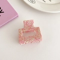 Pink marbled acetate rectangle hair claw clip with stylish hollow frame design - Cherry Blossom Pink (Small Square Style)