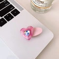 Pink heart hair clip with marble texture acetate and sparkling crystal rhinestone inlay - Pink Heart Pink Clip